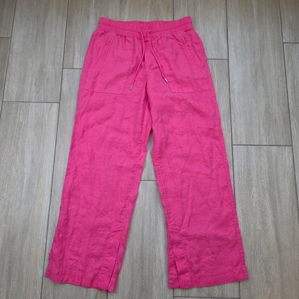 Athleta Retreat Linen Wide Leg Pants Bright Pink High Rise Size Medium
